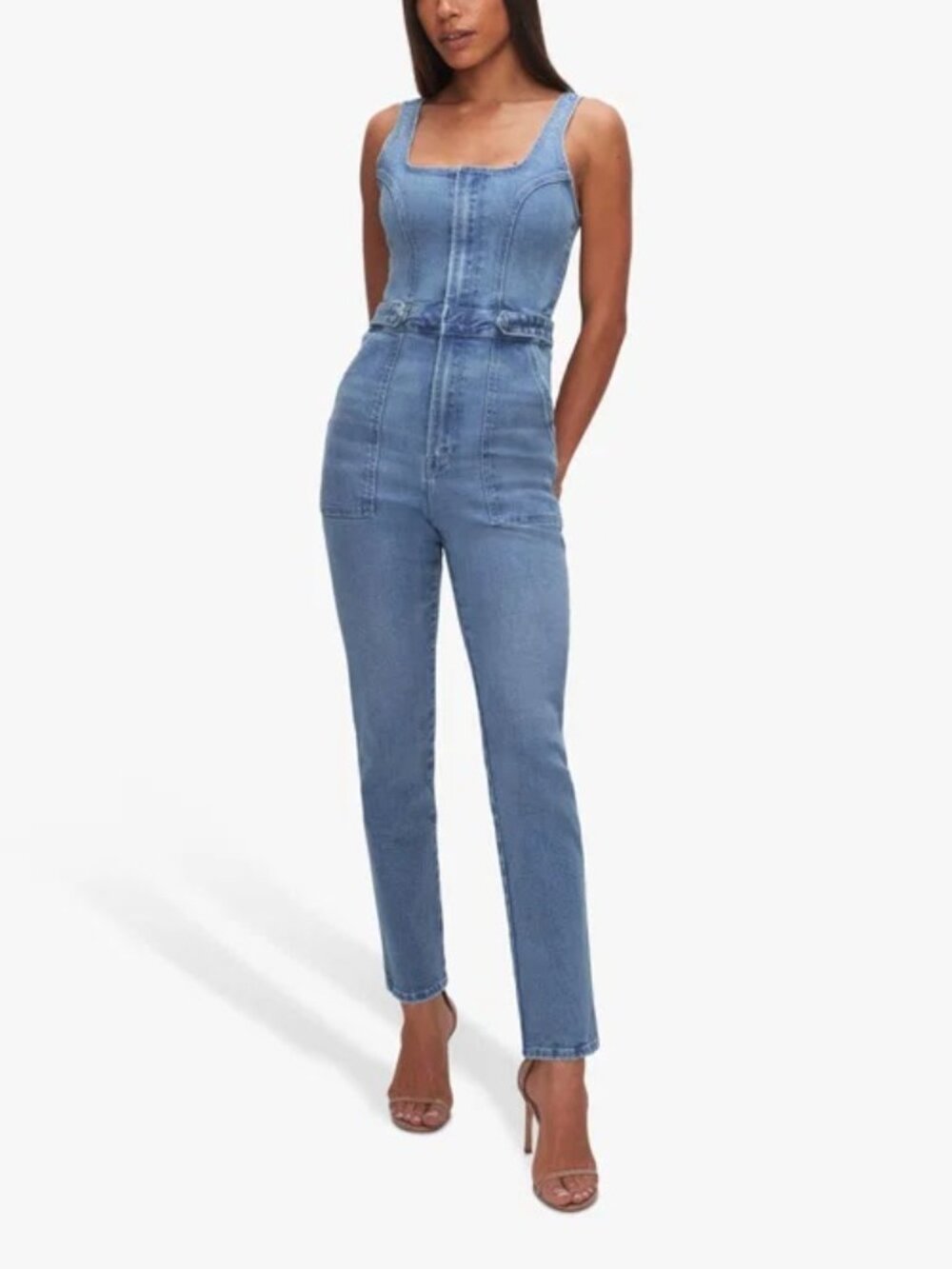 Good American Light Wash Denim Jumpsuit - See all photos for true colour